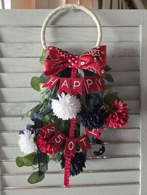 Handmade OOAK Happy 250th Door Hanger Door Knob Hanger USA Patriotic Americana